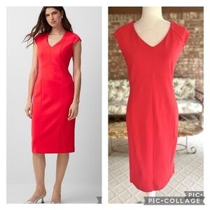 Iris Setlakwe Dress Sheath S Red Coral Cap Sleeve Ponte Knit Short Sleeve Party